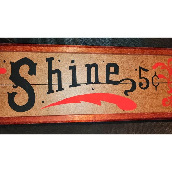 Vintage "Shine 5¢" Wooden Wall Decor With Orange Accents Frame - Picture 3 of 8